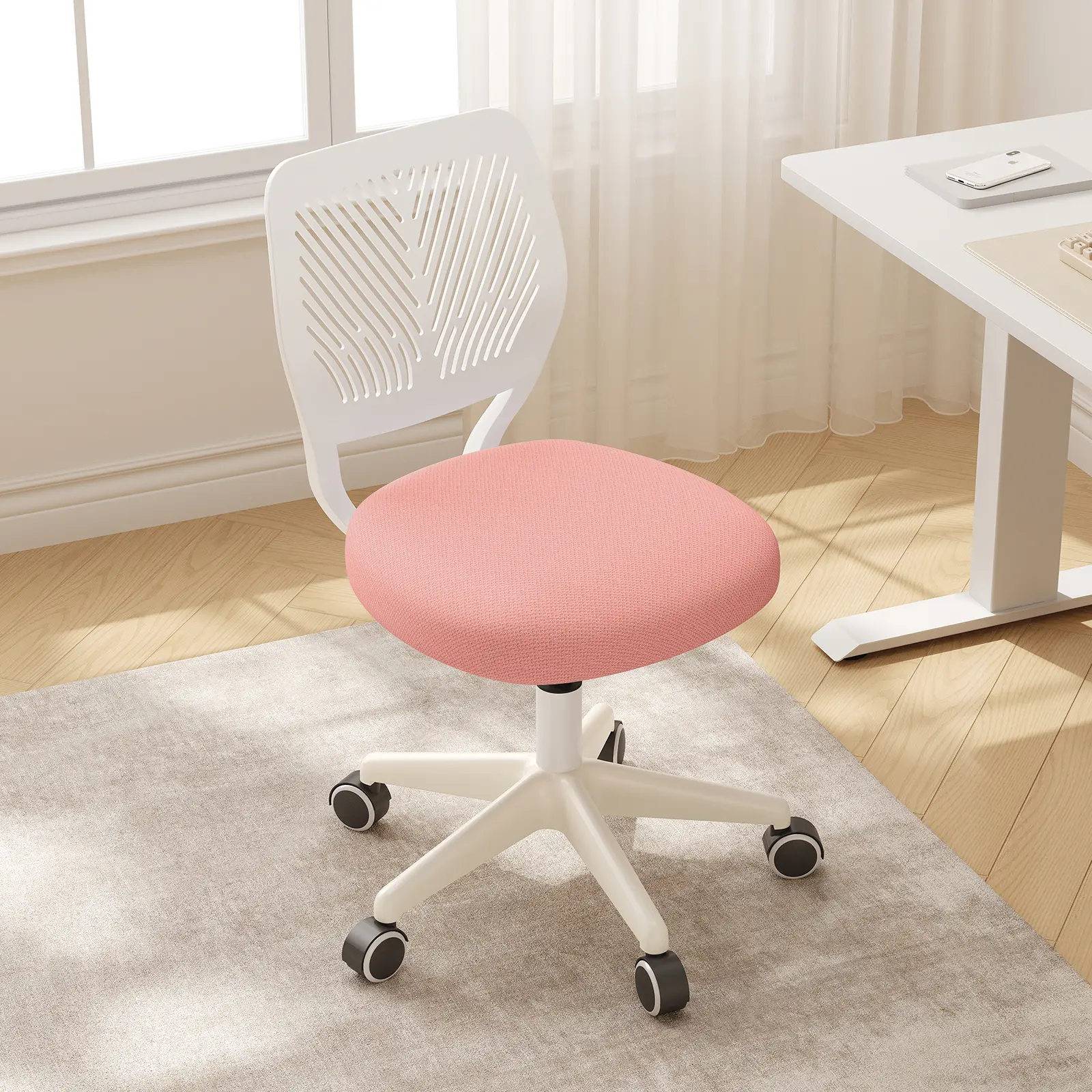 【Summer sale】Armless Desk Chair, Height Adjustable Swivel Office Rolling Task Chairs with Soft Mesh Padded Cushion, Ergonomic Small Study Computer Chair for Girls Boys Teens