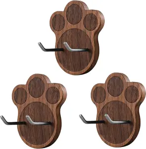 CrossCreek Espresso Portafilter Wall Rack, 3 PCS Walnut Wall Mounted Hanger Lovely Bear Paw Shape Wall Racks with 2 Stainless Steel Hooks Suitable for 51/54/58mm Portafilter 6296-50101-03A