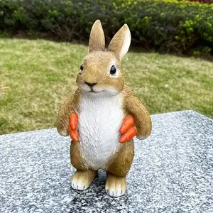 Resin Garden Statue Bunny with Carrot, Indoor & Outdoor Decoration, Perfect for Farmhouse Lawn Yards, Ideal for Easter Celebrations