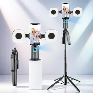360-Degree Rotatable Face Tracking Smart Selfie Stick Gimbal, Portable Foldable Phone Stabilizer with 2 Fill Light & Tripod, Selfie Accessories for Live Streaming and Video Recording