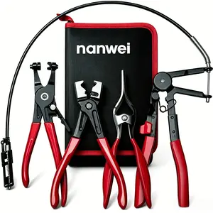 4pcs Hose Clamp Pliers Set, Spring Clamp Pliers, Self-Tightening Hose Clamp Removal Tool, Long-Handled Wire Spring Hose Clamp Pliers, Suitable for Automotive Fuel And Coolant Pipes, Radiator, And Heater