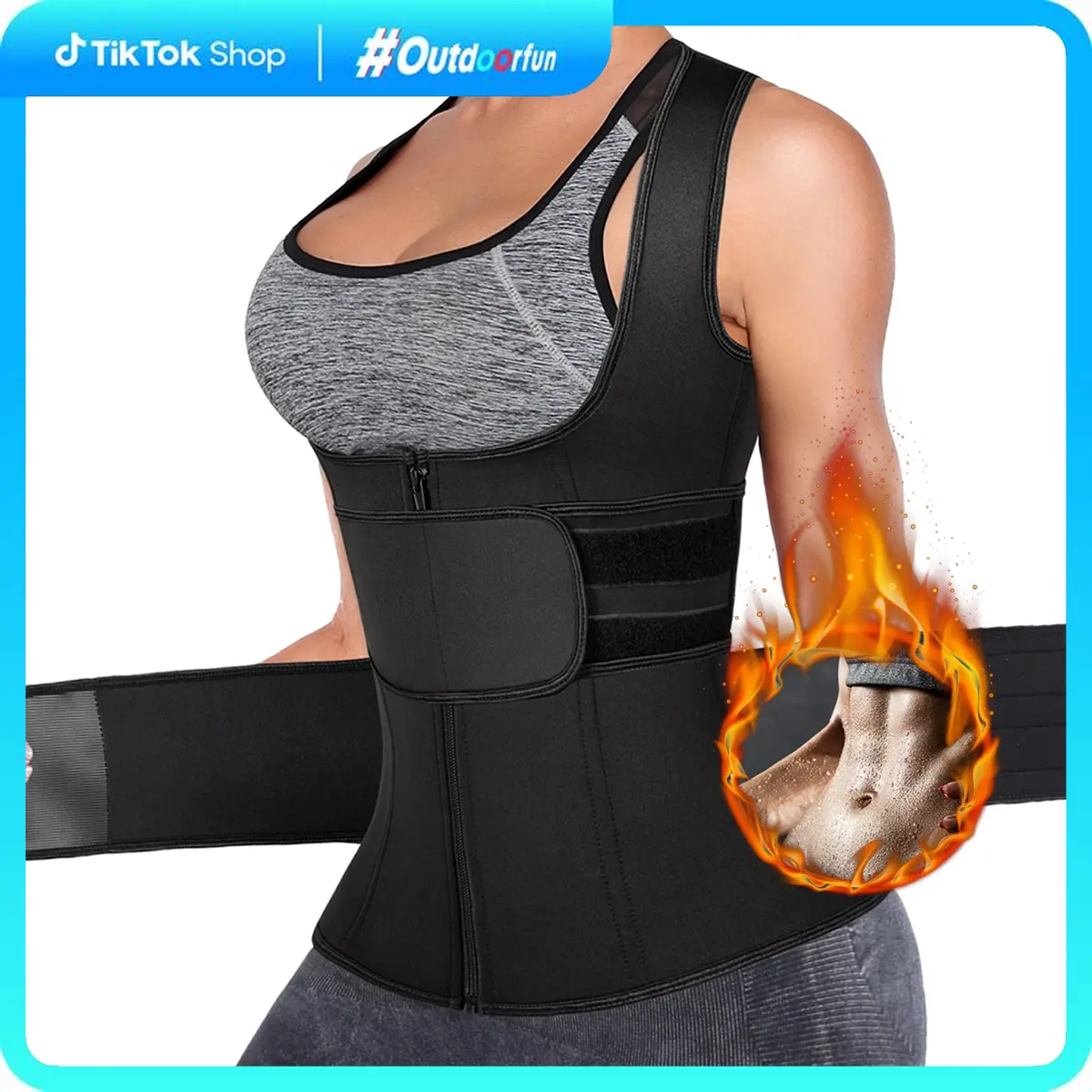 Women's Sports Neoprene Sauna Vest, 2-in-1 Zippered Tummy Slimmer Shapewear with Compression Belt for Workouts