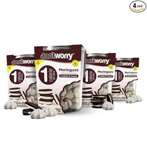 Low Calorie Meringue Cookies - 4 Pack - Cookies & Cream, Just 1 Calorie per Piece | Low Sugar Candy, Gluten Free, Protein Snacks | Keto Friendly and Healthy Snacks for Adults