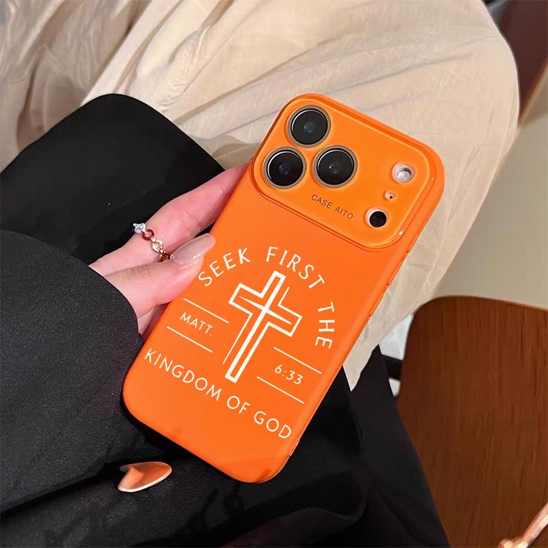 Seek First The Kingdom Of God Graphic Phone Case And Scripture Mark Matt.6:33 Adopts Soft Skin-Friendly Liquid Silicone Material, Featuring A Smooth Matte Surface That Effectively Resists Fingerprints For iPhone 12,13,14,15,16,17
