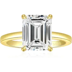 3CT 925 Sterling Silver Engagement Rings for Women Emerald Cut Solitaire Cubic Zirconia Wedding Promise Rings for Her Size 4-11 princess cut ring halorings
