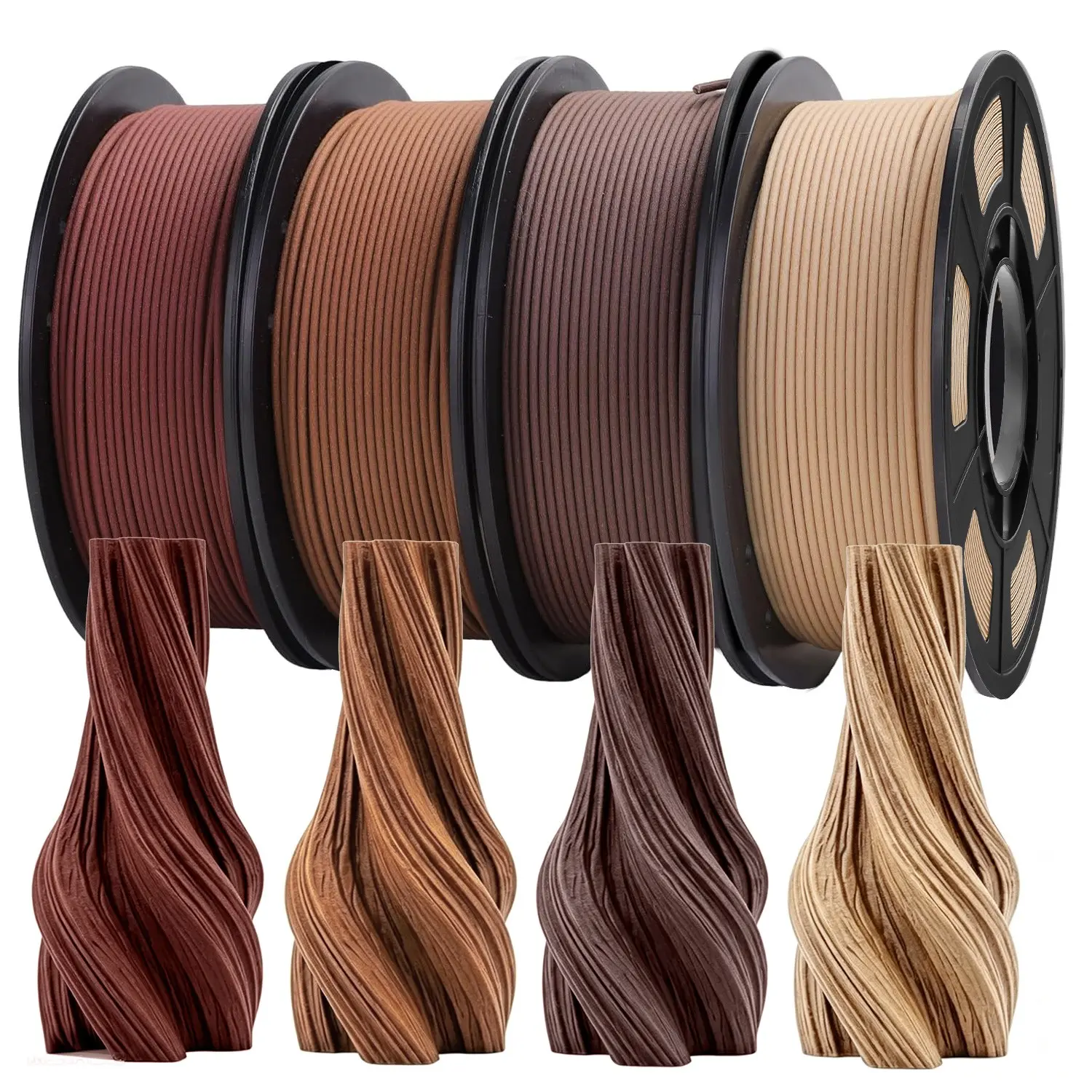 Wood PLA 3D Printer Filament Matt Surface & Low Warping Filament 4X250g Spool (Total 1kg, 2.2 lbs) Accuracy 1.75mm +/- 0.03 mm