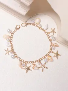 Ocean Bag Purse Charm Belt Chain Pocket Chain Charm Bohemian Starfish Conch Bag Chain Charm Decorative Star Faux Pearl Beaded Handbag Chain Strap Bag Replacement Strap Purse Handle Extender Chain for Women Crossbody Shoulder Underarm Bag Purse Accessories