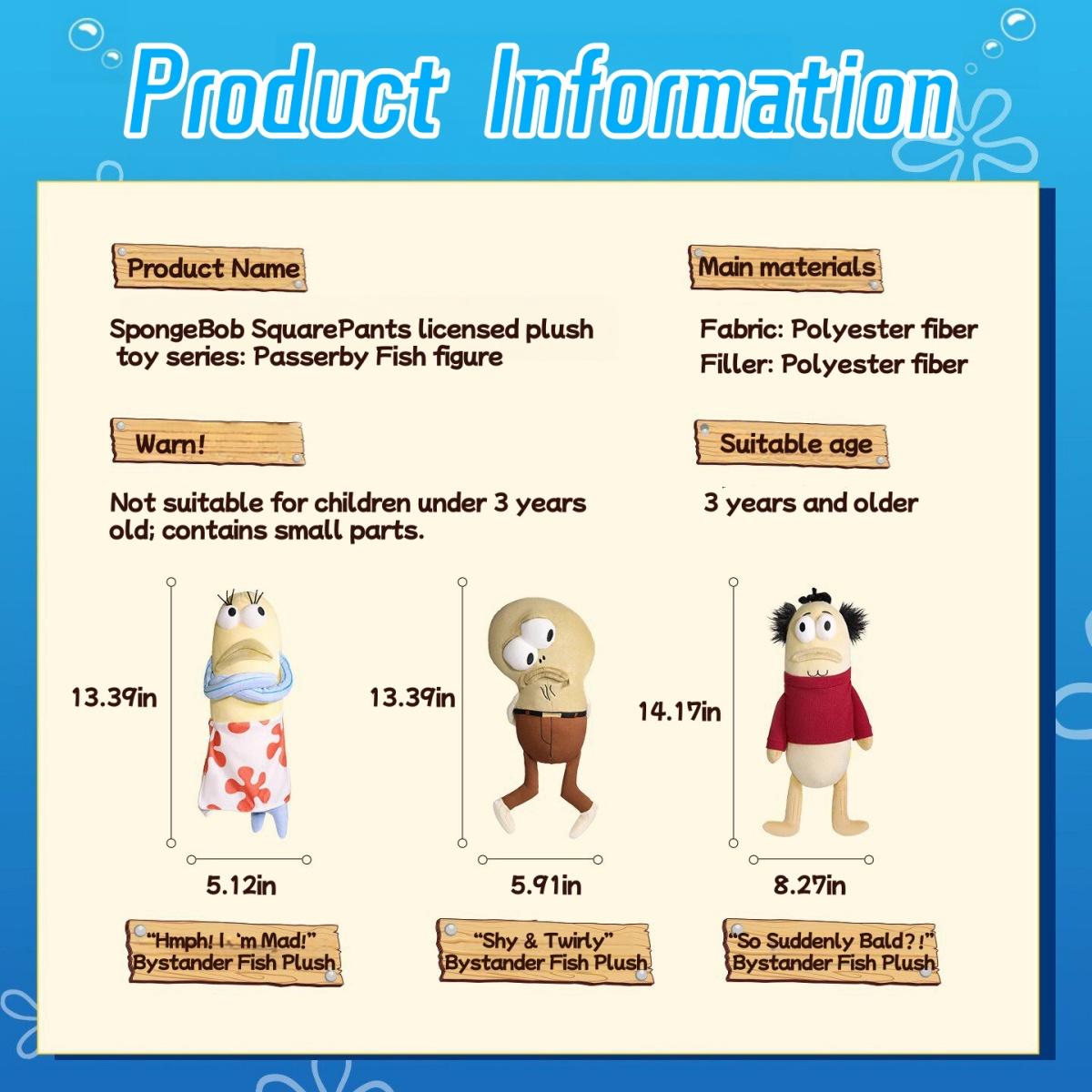 MINISO SpongeBob Official Licensed Random Fish Plush Series, Funny Weird Cute Stuffed Doll, Trendy Emotional Gift for Best Friends & Girls