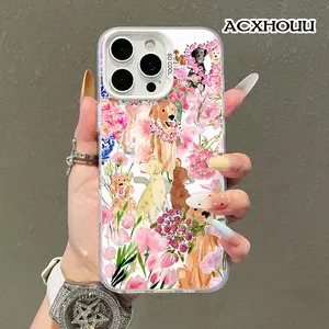 TPU Case for iPhone 17 16 E Pro Max 15 Plus 14 13 12 11 XR XS Golden Retriever Bloom Aesthetic, Trendy, Pattern Phone Cover  case