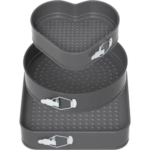 Springform Cake Pan Set of 3, Multi-shape, Non-stick, Leakproof, Removable Bottom, Grey, 7.5/8.5/9.5 Inch, 2.75 Inch Height, Oven Safe, Dishwasher Safe