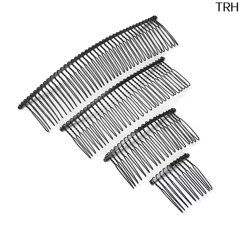 Women's 4pcs Multi-Size Black Spiral Metal Teeth Insert Combs - Female Versatile Rustproof Flexible Curved Hair Accessories, Invisible Flyaway & Bangs Tamer, for Daily Makeup, Wedding Updo Styling (All Hair Types)