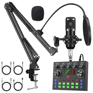 Audio Interface Podcasting Kit, Bm-800 Condenser Microphone Set, Compatible with Mobile/computer, Dj Mixer with BT Connection, Ideal for Recording