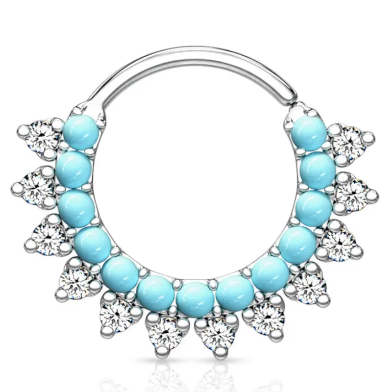 Platinum Turquoise Septum Ring (Bendable Hoop) - 10078
