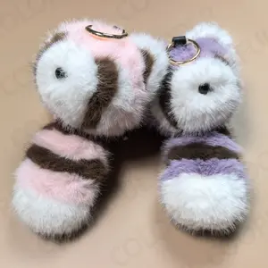 Wagging Tail Little Red Panda Car Keychain Pendant Ins Plush Doll Toy Bag Accessories for Valentine's Day Lover's gift Pink