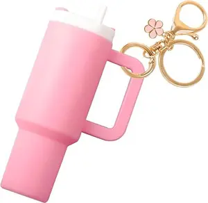 Mini Tumbler Keychain for Stanley Cup Accessories,Cute Mini Cup Flower Charm for School Bag Backpack Gir Women  ， springtok ，Mini Tumbler Keychain ChapstickHolder Clip Pink Round，Mother's Day gifts