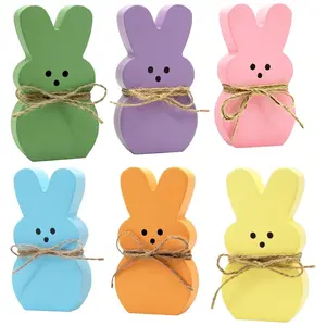Easter decorations - 6 wooden rabbit peeping multi-layered tray decorations for shelf organizers - Easter decorations - Spring wooden decorations