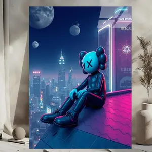 KAWsS Glass Wall Art Graffiti Wall Art Decor Round, Vertical, Horizontal, Square Options Luxury KAW Wall Art Poster - No Frame