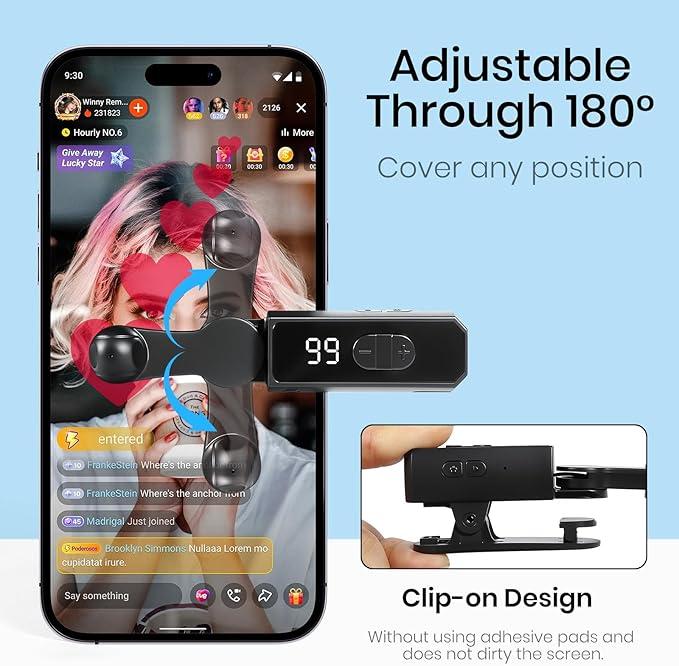 Portable automatic clicker suitable for iPhone, iPad, and Android phones, hands-free, silent operation, lightweight and easy to use, suitable for Tiktok live streaming, game likes and reward tasks (black)