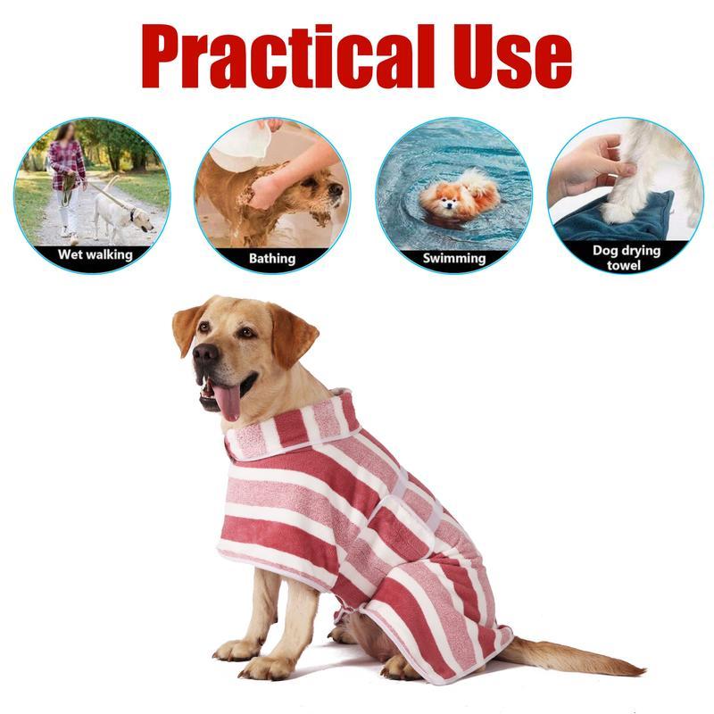 Quick-Drying Dog Bathrobe, 1-Piece Striped Pet Dressing Gown with Adjustable Belly Band, Super-Absorbent Super-Soft Fabric #GLOBAL PICKS