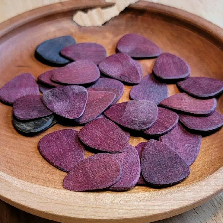 Set of 5 Random Thickness Handcrafted Purpleheart Wooden Guitar Picks by Dark Side of the Wood
