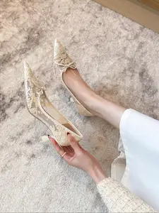 Women's Fashionable Lace Bow Decorated Stiletto Heels, Elegant Pointed Toe High Heels for Party, Daily Clothing Decor for Women & Girls, Stylish Footwear, Footwear, Shoe