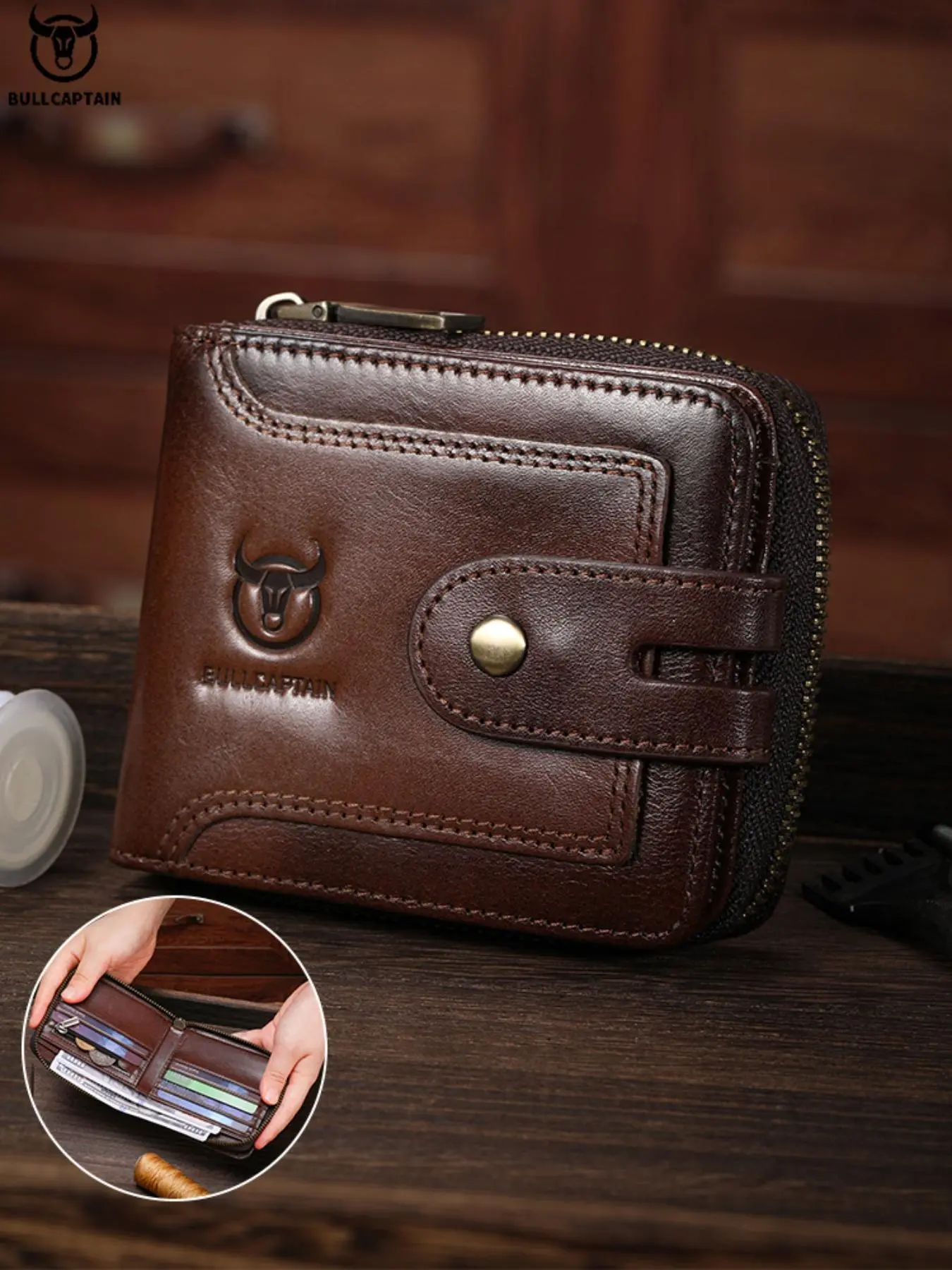 Men's Business Fashion Leather Zipper Wallet, Casual Trendy Rfid Anti-theft and Anti-magnetic Wallet, Durable Wallet, Multi Card Slot Wallet for Work & Daily Use Business Wallets