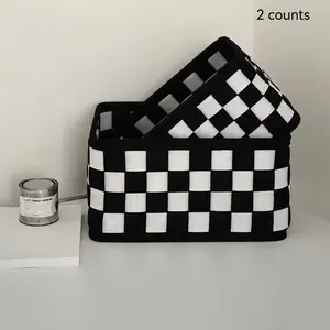 Modern Checkerboard Pattern Storage Basket, Desktop Storage Basket, Desktop Storage Organizer for Home Living Room Bedroom, Home Organizer Supplies, Room Organiser, Basket Set