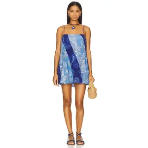 ROCOCO SAND Bias Cut Paneled Mini Dress in Navy Blue