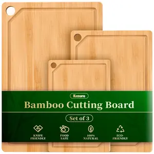 3 Pack Natural Wood Cutting Board Set, Durable Kitchen Chopping Boards for Meat, Vegetables and Fruit, Thick Wooden Cutting Boards with Smooth Surface, Easy to Clean Food Prep Boards for Home Kitchen Cooking and Serving Use