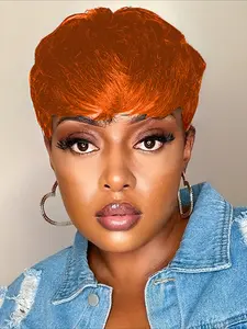 Straight Adjustable Human Hair Wig for Women Pixie Cut Wig Halloween Wig Full Machine Made Wig 150% Density 6 Inch