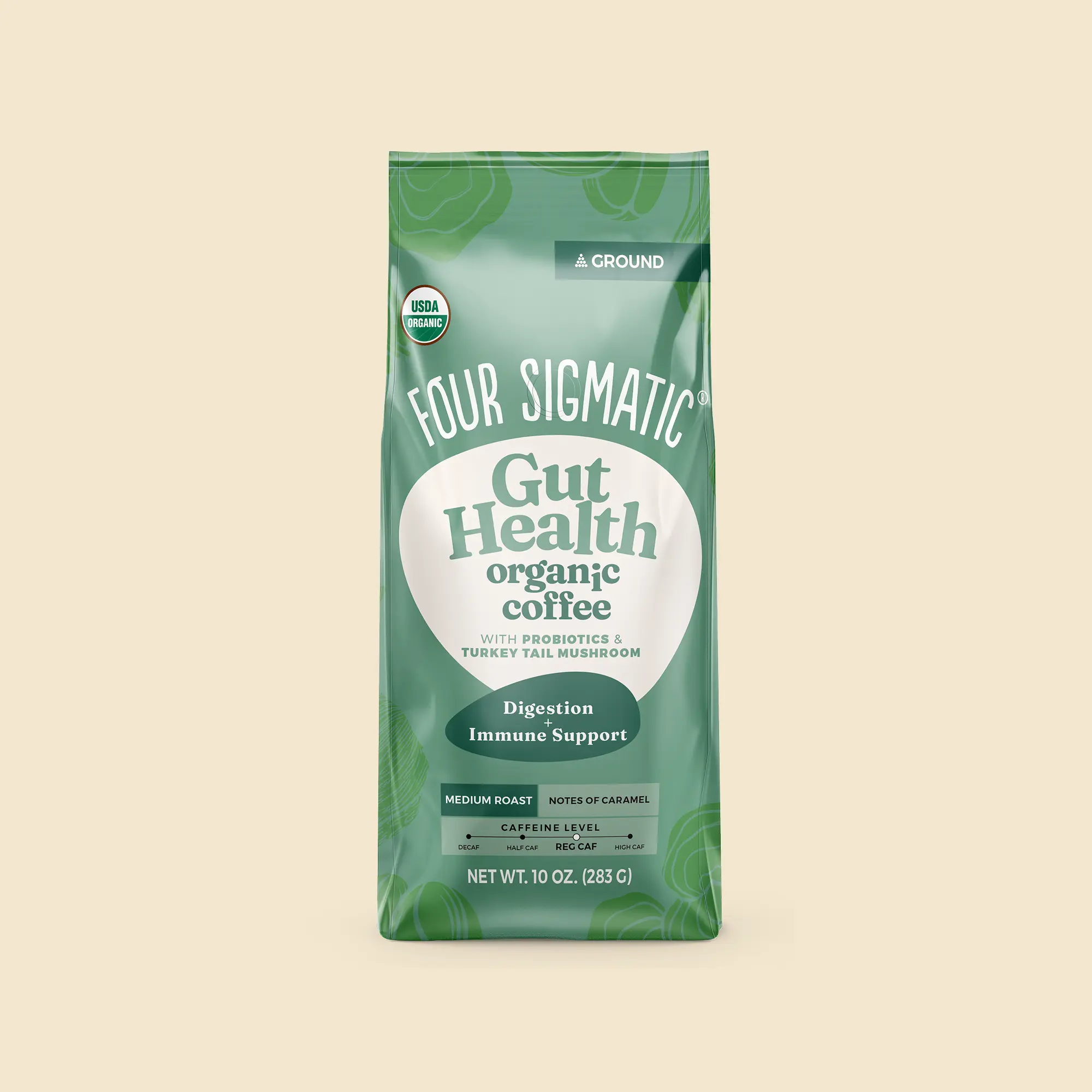 Four Sigmatic - Gut Health Natural Mushroom Coffee, Ground Coffee with Probiotics & Turkey Tail Mushroom, 10oz Bag