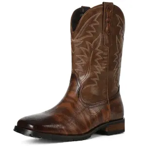 CELNEPHO Cowboy Boots for Men Square Toe Fashionable Retro Stylish Embroidered Mens Cowboy Boots Distressed Work Boots Traditional Western Boots