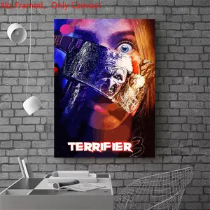 1 piece/set frameless canvas painting print poster, Classic Movie scenes Poster art，Terrifier 3 Movie Poster， a perfect gift for Movie loves, ideal gift for bedroom, living room, dorm hallway, kitchen, mural, wall decoration, room decor