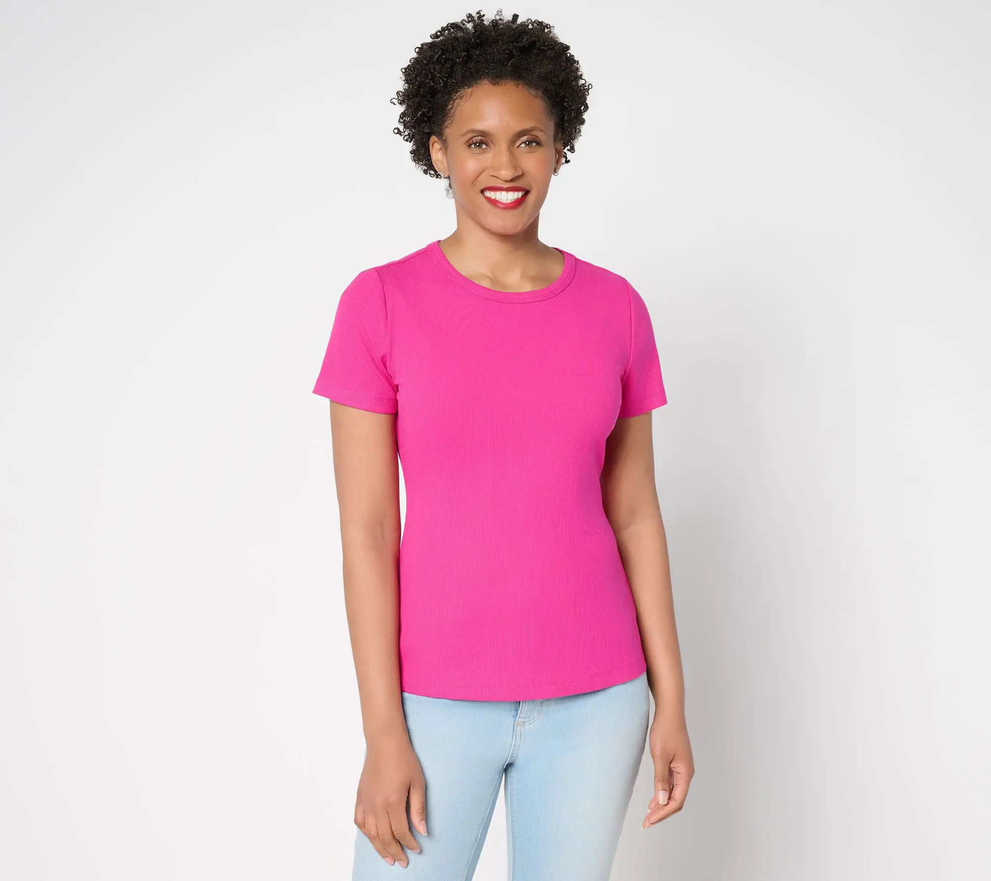 Susan Graver Every Day Rib Knit Short-Sleeve Top
