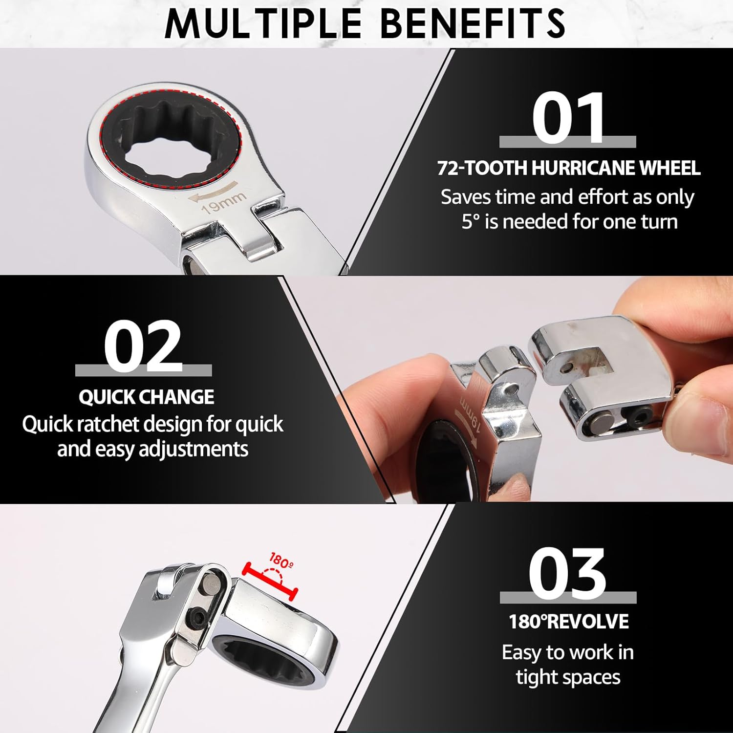12 in 1 Interchangeable Heads Ratcheting Combination Wrench Set, 8-19mm Metric Flex Head Ratchet Wrench Tool for Mechanic Repair, Tools for Men Gift,Father's Day Gift