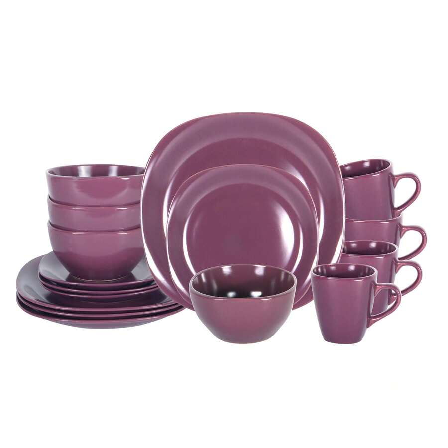 Stoneware 16pc Square Dinnerware Set Swirl Purple