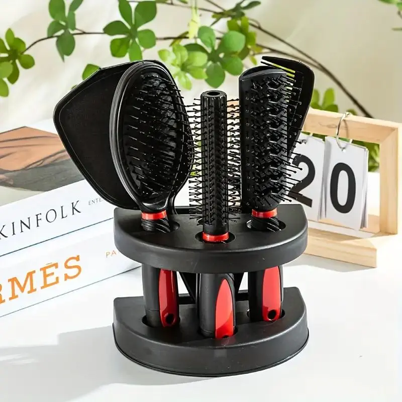 Professional Hair Styling Set, 5 Counts/set Scalp Massage Brushes & Airbag Comb, Hair Styling Combs & Makeup Mirror, Heatless Styling Tools for Women & Men
