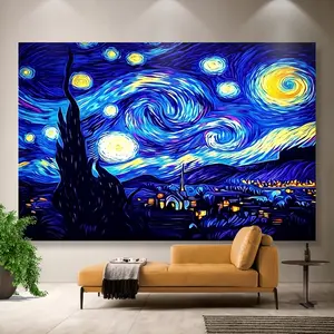 60in x 40in 1pc Van Gogh Starry Night Wall Tapestry, Polyester Non-woven Fabric, Fairy Tale Themed Hanging Decor, Classic Art Inspired, Transverse Orientation, 85gsm, No Electricity Needed