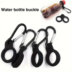 4pcs Water Bottle Holder Carabiner Hook, 3.54in Aluminum Clip With Rubberized Ring, Portable For Camping Hiking Running Outdoor Sports