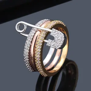 Three-color Ring Detachable Ring Personality Micro-inlaid Zircon Pin Ring