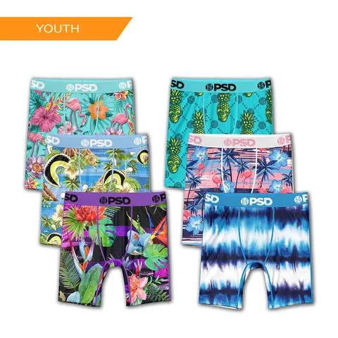 PSD Youth Boys Tropical Boxer Brief 6 Pack Bundle - Soft, Breathable and Stretch Comfortable Underwear