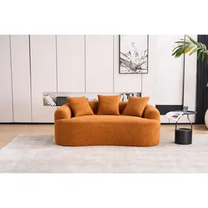 Dreamzon LY-025S-OR COMPRESSION SOFA: Double-seat orange sofa, Wood Grain Chenille fabric, full sponge compression sofa,double-seat compression sofa with 3 pillows for living/ Home/Furniture/ Apartment/Office