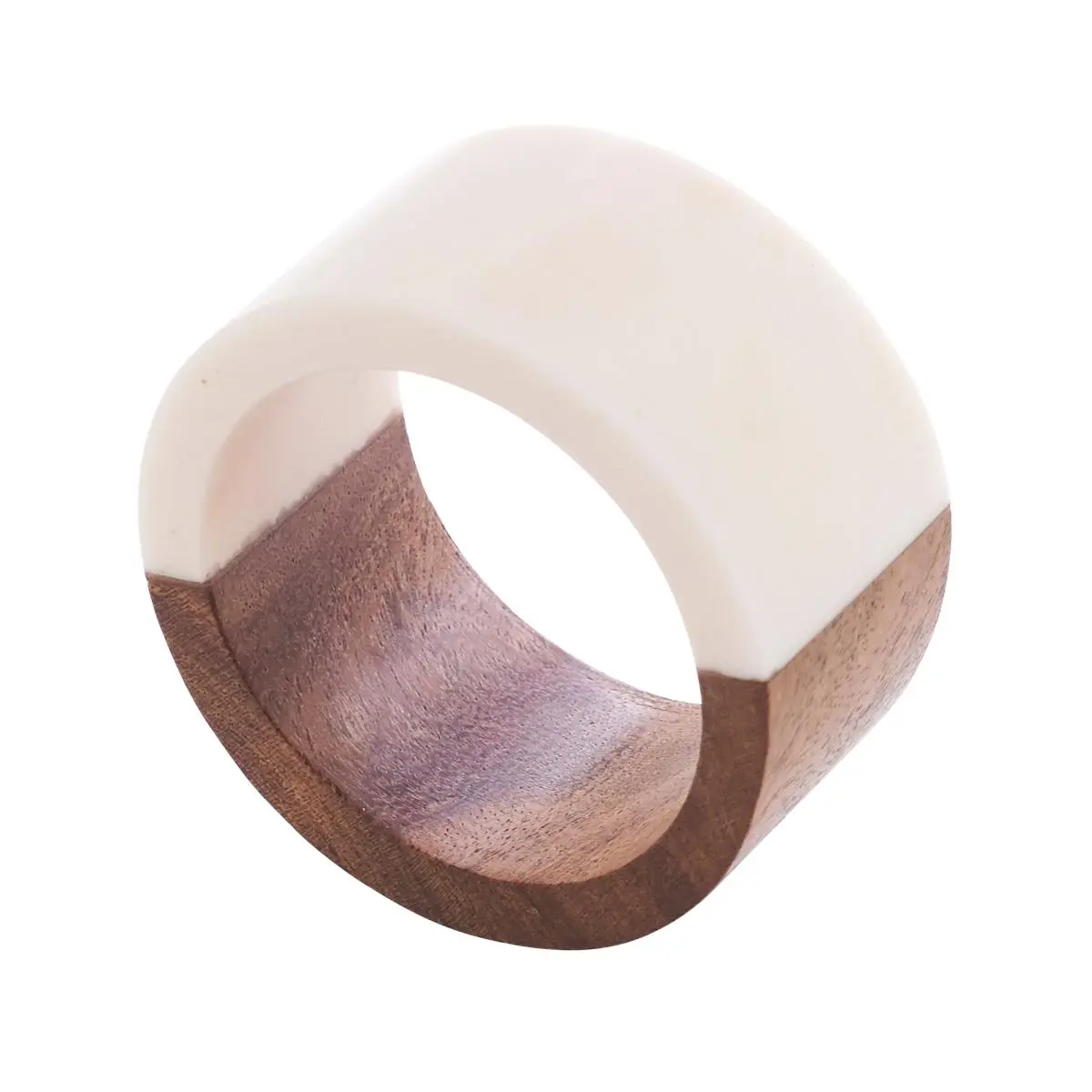 212 MAIN Rustic 2-Tone Wooden & Resin Kitchen Napkin Rings Set, Tabletop Organization Kitchen Utensil Accessory, Two-Tone