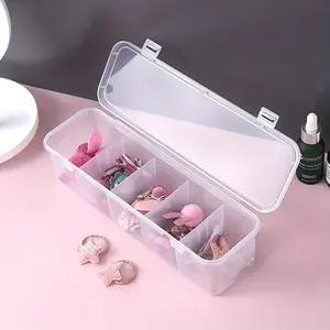 1pcs 5-Grid Clear Plastic Storage Box with Secure Lids - Durable Multifunctional Organizer for Hair Accessories, Jewelry, Electronics & Office Supplies - Transparent Rectangular Container for Easy Visibility & Space-Saving Organization