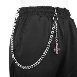 Personalized trendy fashion cross pants chain cool creative hip-hop punk pants versatile accessories