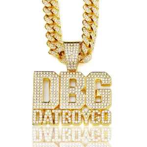 Men's Chunky Cuban Chains Necklace - High-Density Full Diamond Super Flash Design, European-American INS Hip-Hop DBG Initial Pendant Clavicle Piece, Casual Trendy Jewelry, Diamond Initial Letter Accessory Crystal Beaded Choker