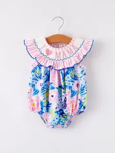 “I ❤ MAMA”Embroidery Smocking Baby Girls Romper