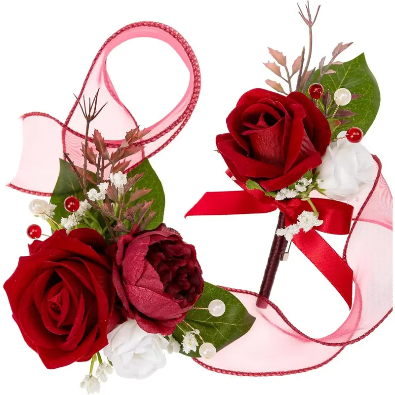 corsage ideas for burgundy dress Burgundy Corsage Wedding Party Flower – Rinlong Flower main image 0