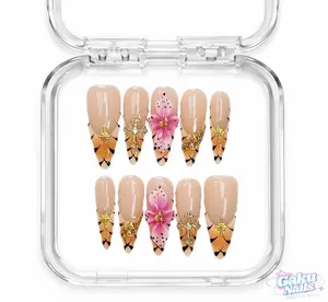 GakuNails TIGRESS BLOOM Multi-Pack 10-Piece Stiletto Reusable Gel Nail Tips, Handmade Press-On, Builder Gel Enhanced, 3D Flower Design, Size-Selectable Beauty & Personal Care Supplies, Nail Art Supplies