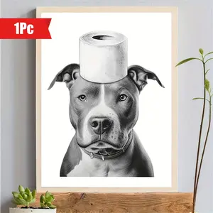 1pc Funny Dog with Toilet Paper on Head Wall Art, 12x16in/30x40cm, Frameless Canvas Print for Bathroom, Home Bedroom, Kitchen, Living Room, Office, Hotel, Cafe - Unique Gift for Dog Lovers
